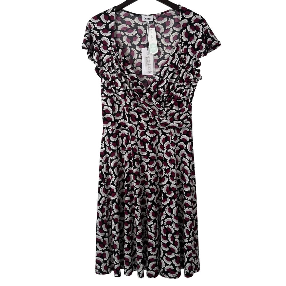 Leota Emma Knit Dress Women's XL Sweetheart Flutter Sleeve Fanfare Black Purple